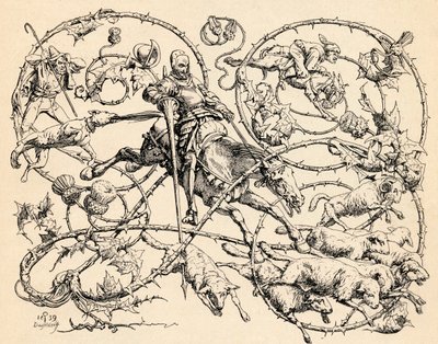 Don Quijote kämpft gegen die Schafherde, die er für zwei Armeen hält, 1839, aus 